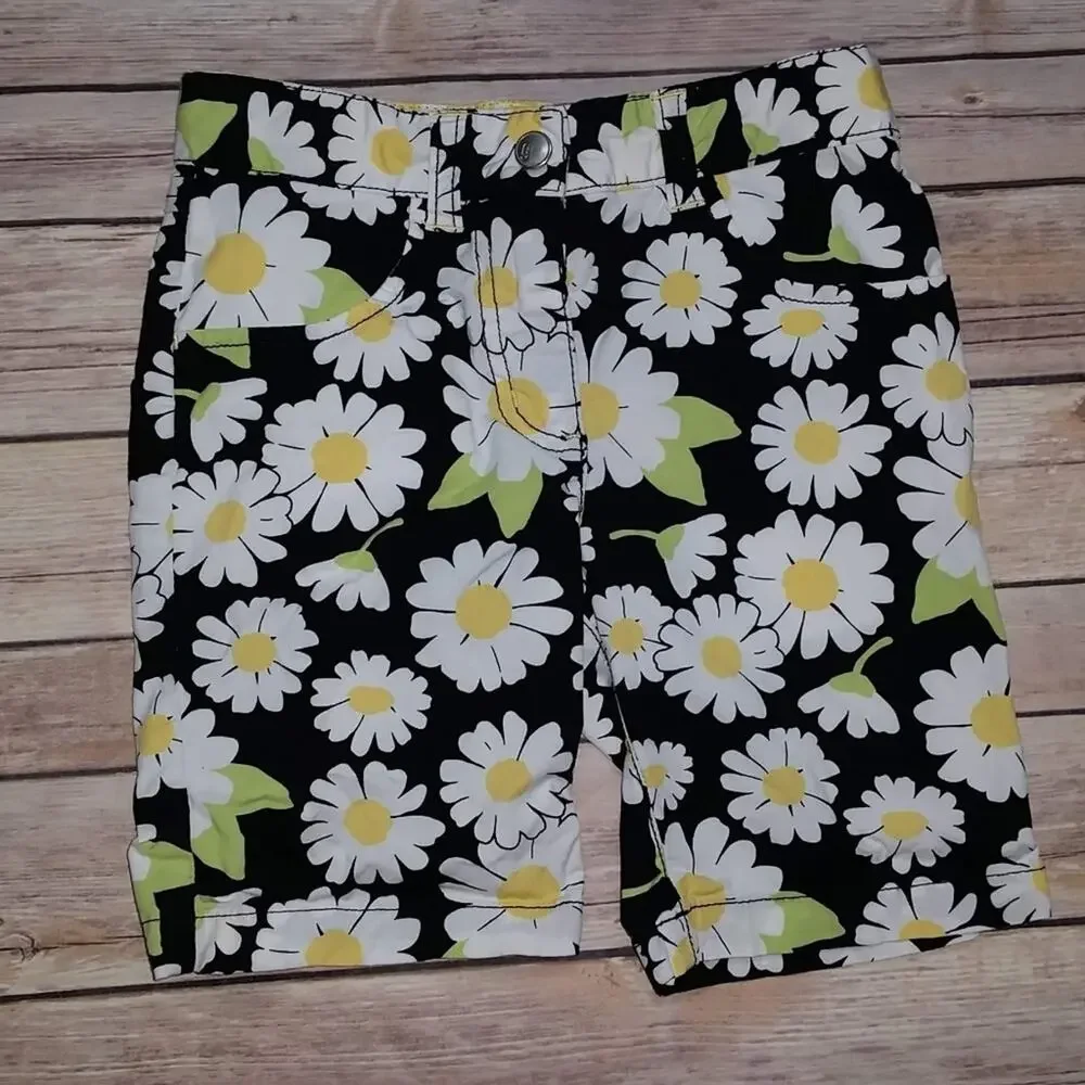 Gymboree Lady Daisy Bermunda Girl's Flower Black Yellow White Shorts Size 5
